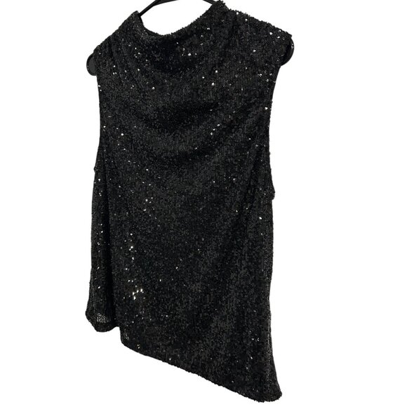 Cable & Gauge Sleeveless Black Sequin Mock Neck Top Size Large Keyhole Back - Picture 3 of 9